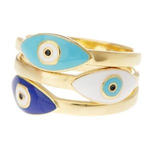 14K Gold Plated 3-Piece Evil Eye Ring